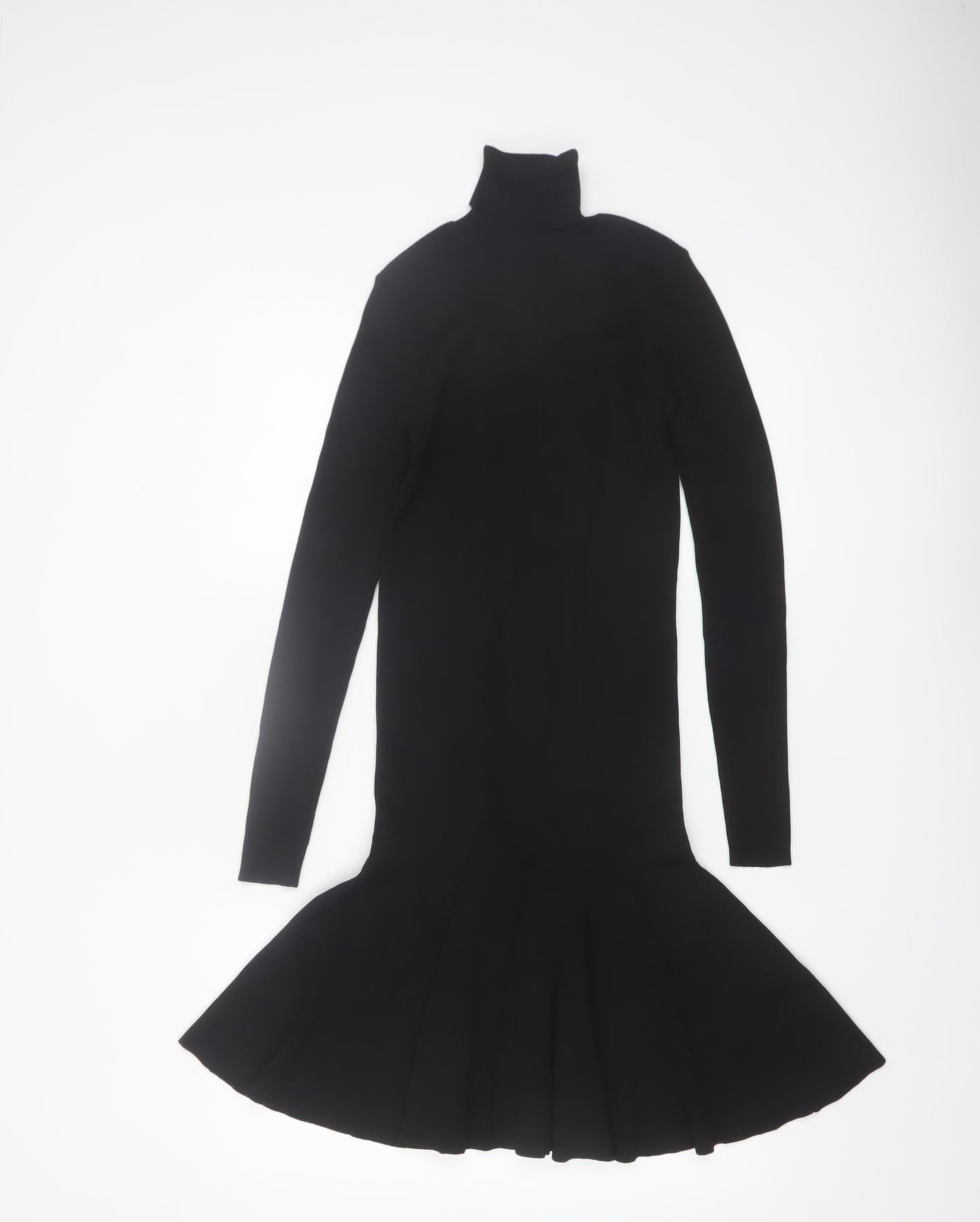 Reiss Women’s Black Roll Neck Fit & Flare Knit Dress Size S