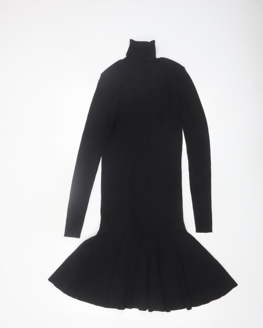 Reiss Women’s Black Roll Neck Fit & Flare Knit Dress Size S