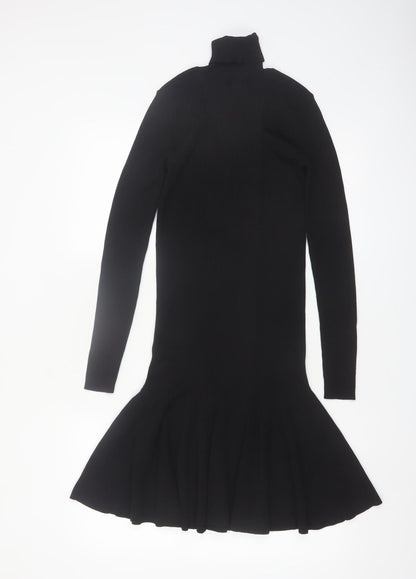 Reiss Women’s Black Roll Neck Fit & Flare Knit Dress Size S