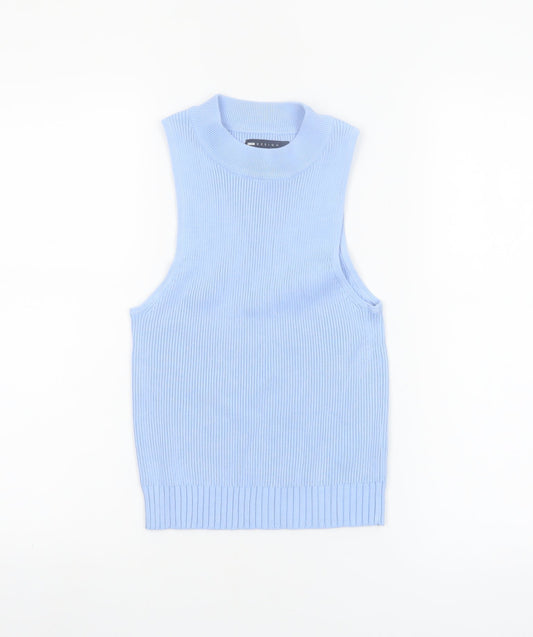 ASOS DESIGN Women Blue Sleeveless Mock Neck Knit Tank Top Size 10