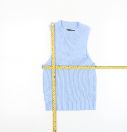 ASOS DESIGN Women Blue Sleeveless Mock Neck Knit Tank Top Size 10