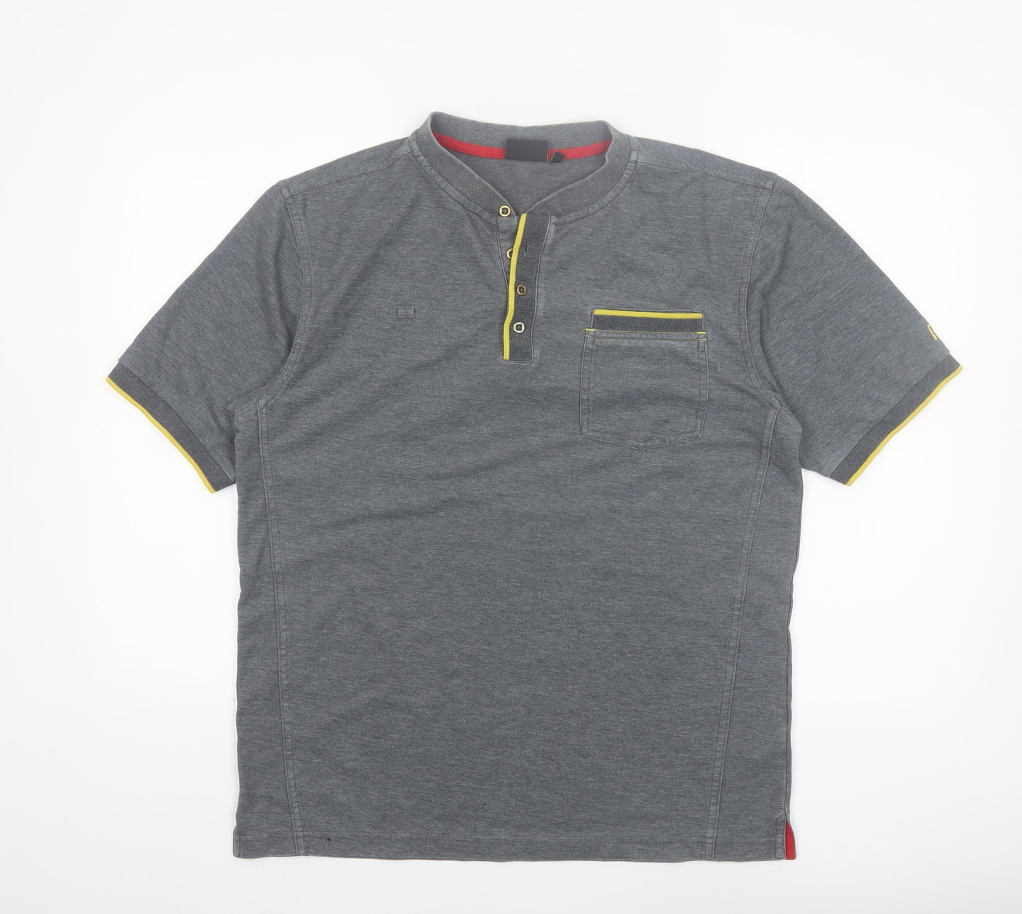 Dimensions Men's Grey Henley Polo Shirt Size M Short Sleeve