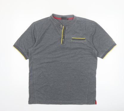 Dimensions Men's Grey Henley Polo Shirt Size M Short Sleeve