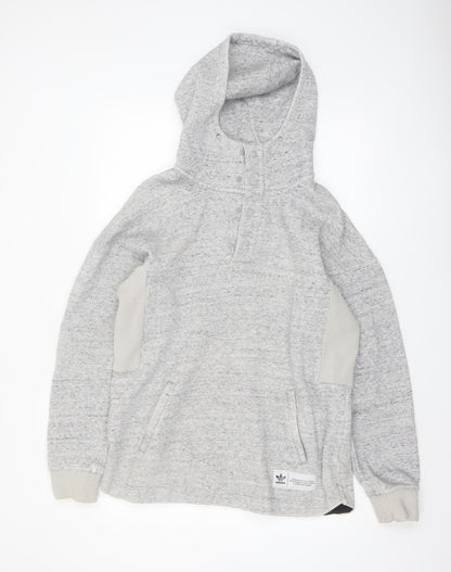 Adidas Men's Grey Henley Hoodie Size M Fleece Pullover