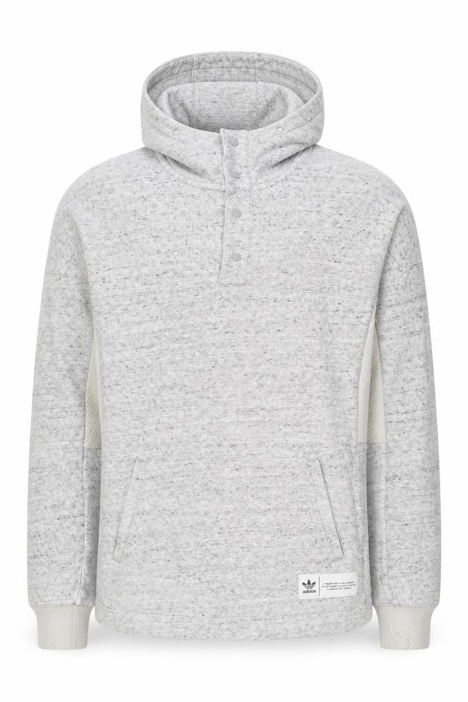 Adidas Men's Grey Henley Hoodie Size M Fleece Pullover