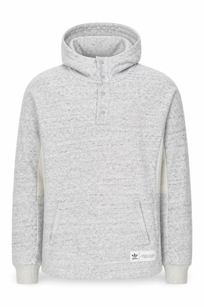 Adidas Men's Grey Henley Hoodie Size M Fleece Pullover