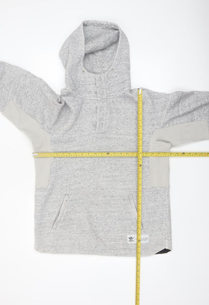 Adidas Men's Grey Henley Hoodie Size M Fleece Pullover
