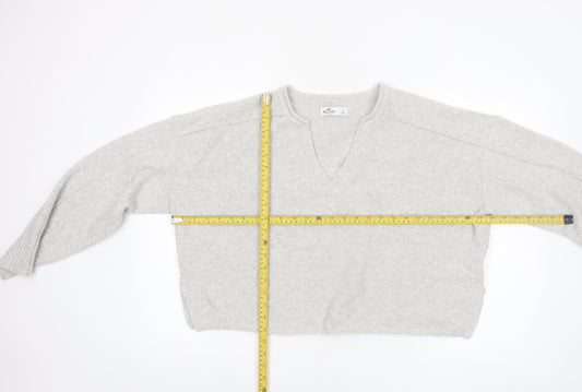 Hollister Women Grey Wool Blend V-Neck Relaxed Fit Jumper Size S