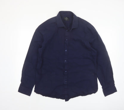 Moss London Men's Navy Slim Fit Long Sleeve Cotton Shirt 16.5in