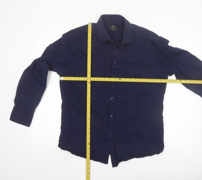 Moss London Men's Navy Slim Fit Long Sleeve Cotton Shirt 16.5in