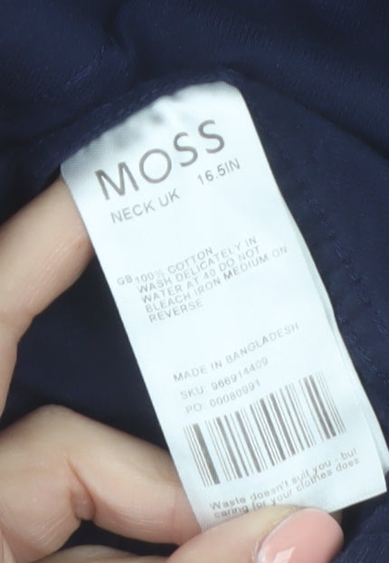 Moss London Men's Navy Slim Fit Long Sleeve Cotton Shirt 16.5in
