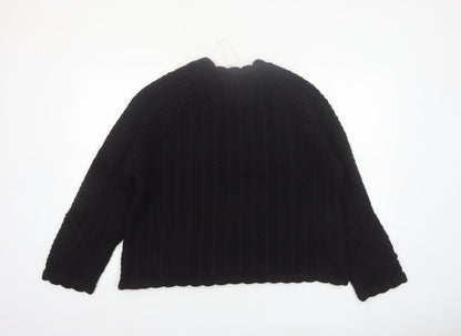 Marks and Spencer Per Una Women Black L Cable Knit Wool Blend Jumper