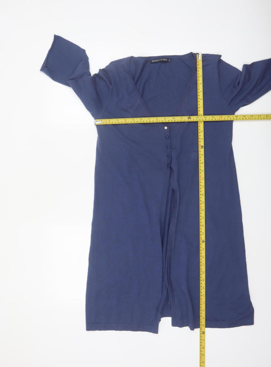 Woolovers Women Blue 3/4 Sleeve V-Neck Cotton Silk Cardigan M