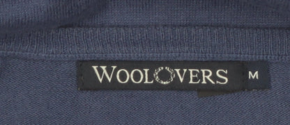 Woolovers Women Blue 3/4 Sleeve V-Neck Cotton Silk Cardigan M
