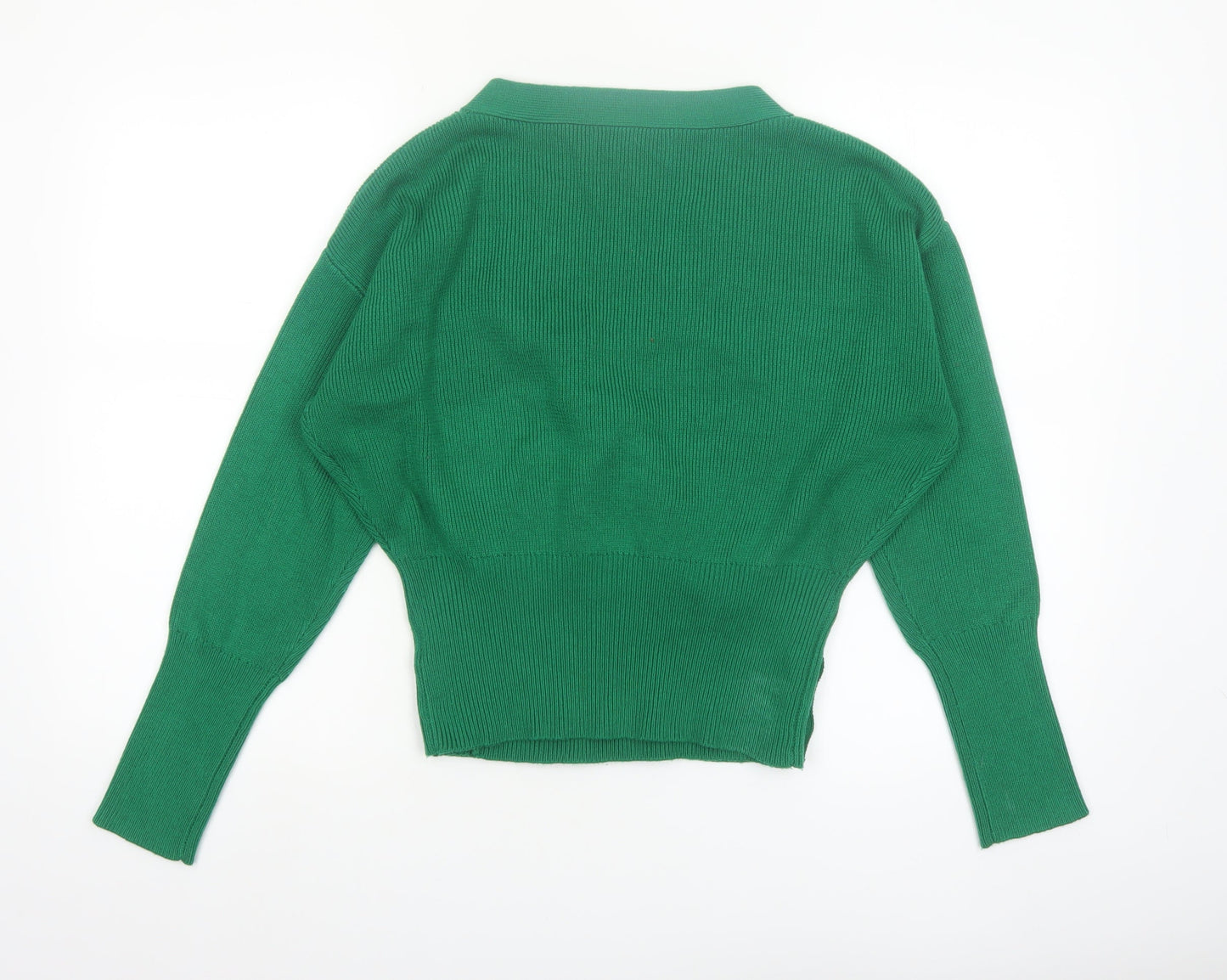 Paisie Women Green Wrap Jumper L V-Neck Long Sleeve Knit