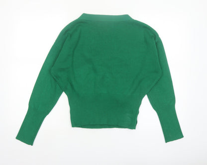 Paisie Women Green Wrap Jumper L V-Neck Long Sleeve Knit