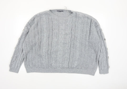 Marks and Spencer Women Grey Cable-Knit Pullover Jumper Size 24