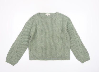 Marks and Spencer Women’s Green Cable-Knit Crew Neck Jumper Size S
