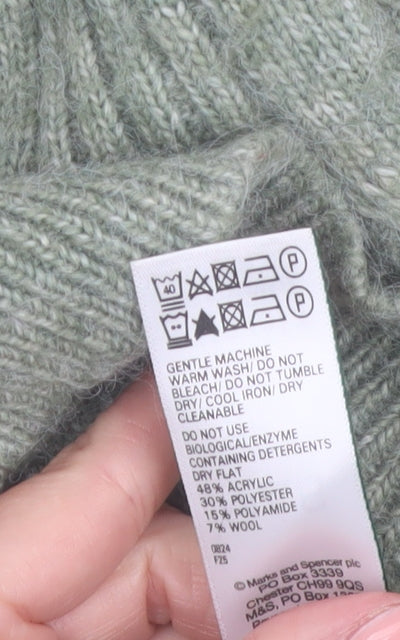 Marks and Spencer Women’s Green Cable-Knit Crew Neck Jumper Size S