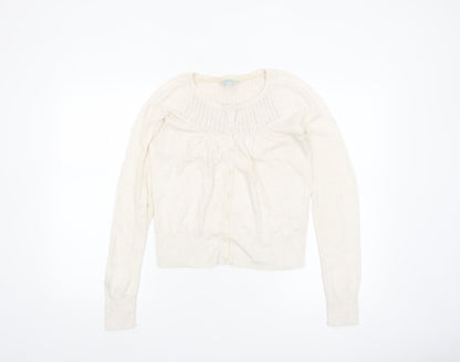 Fat Face Women Ivory Cotton Knit Cardigan Size 10 Classic Long Sleeve