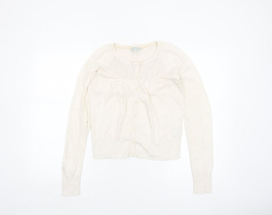 Fat Face Women Ivory Cotton Knit Cardigan Size 10 Classic Long Sleeve