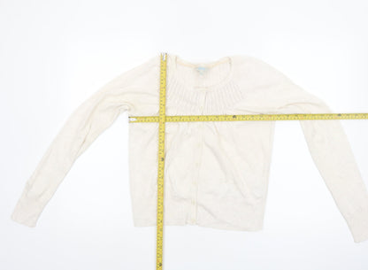 Fat Face Women Ivory Cotton Knit Cardigan Size 10 Classic Long Sleeve