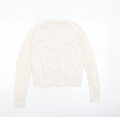 Fat Face Women Ivory Cotton Knit Cardigan Size 10 Classic Long Sleeve