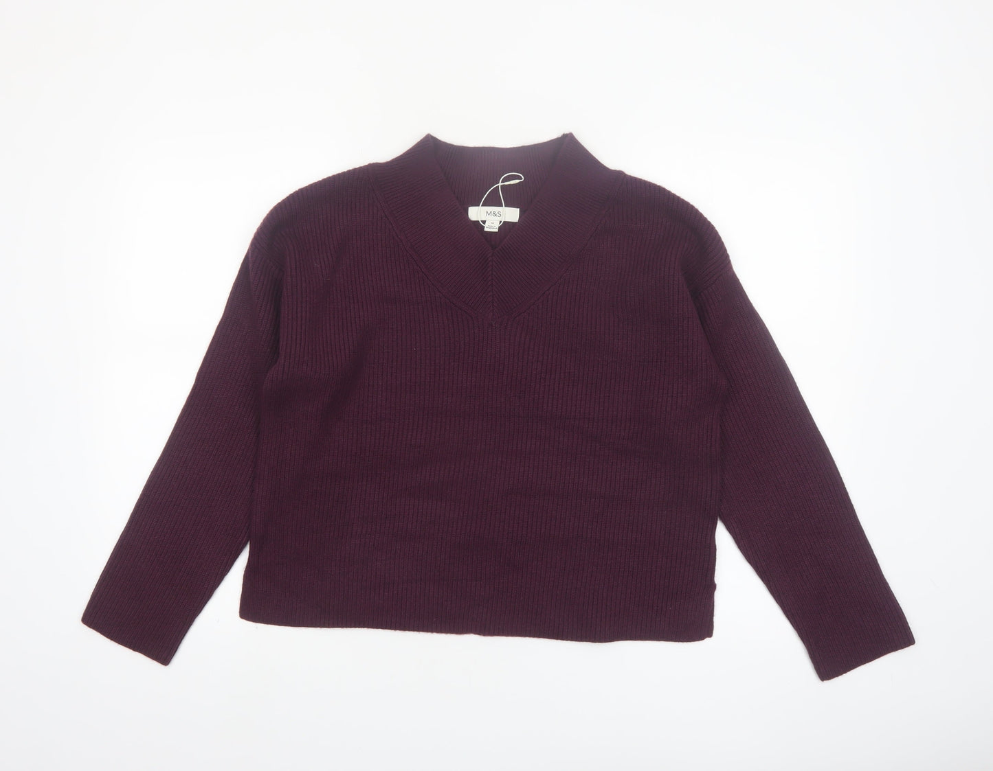 Marks and Spencer Womens Purple V-Neck Ribbed Knit Jumper M
