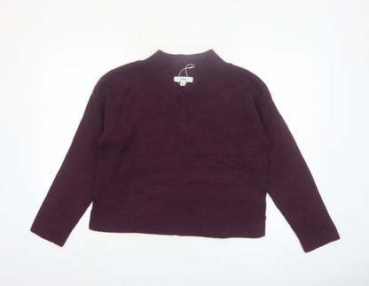 Marks and Spencer Womens Purple V-Neck Ribbed Knit Jumper M