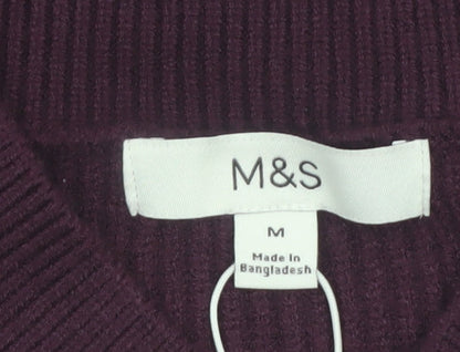 Marks and Spencer Womens Purple V-Neck Ribbed Knit Jumper M