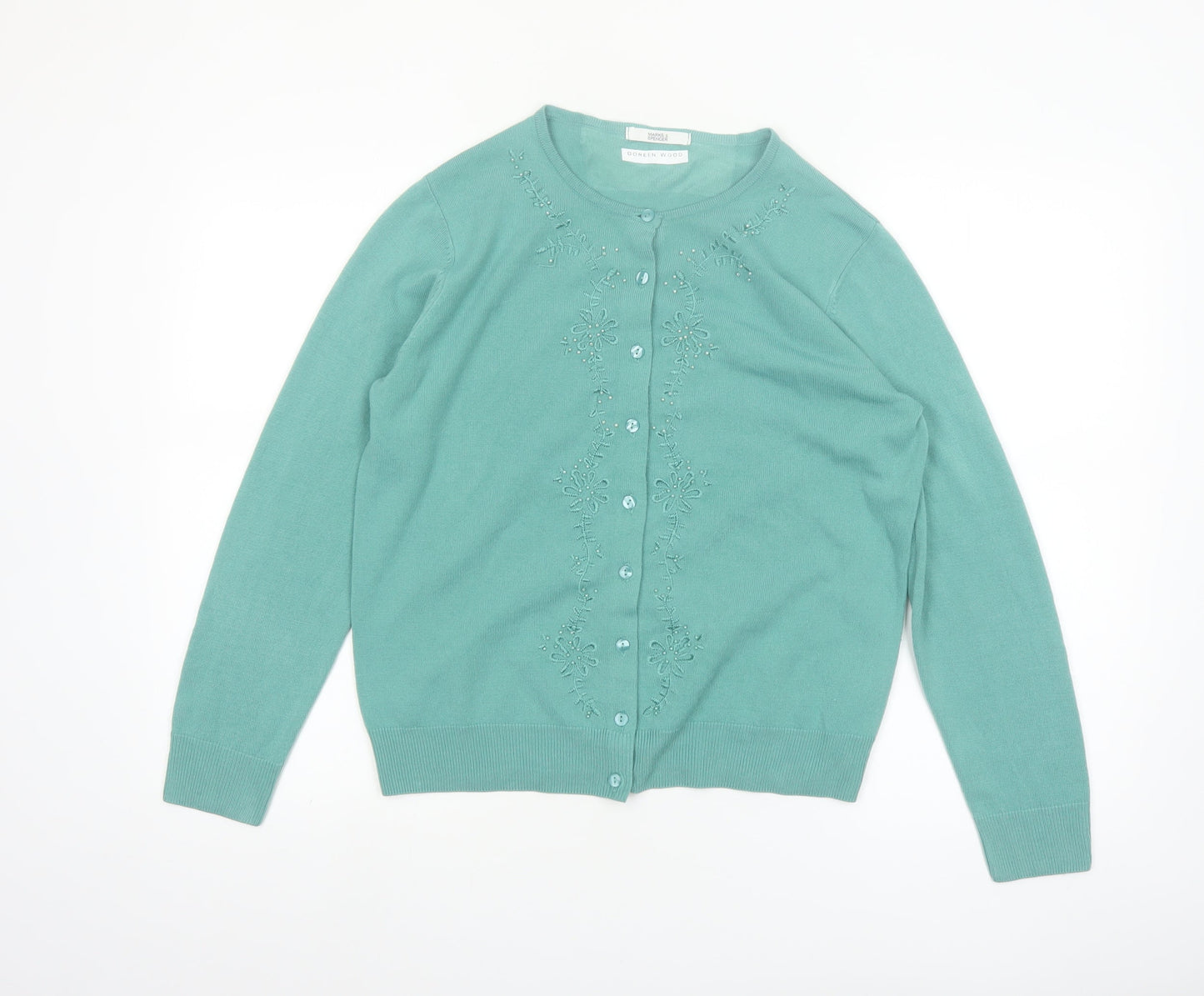 Marks and Spencer Women's Green Size 14 Embroidered Knit Cardigan