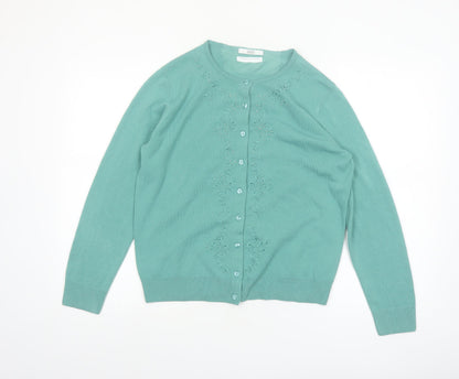 Marks and Spencer Women's Green Size 14 Embroidered Knit Cardigan