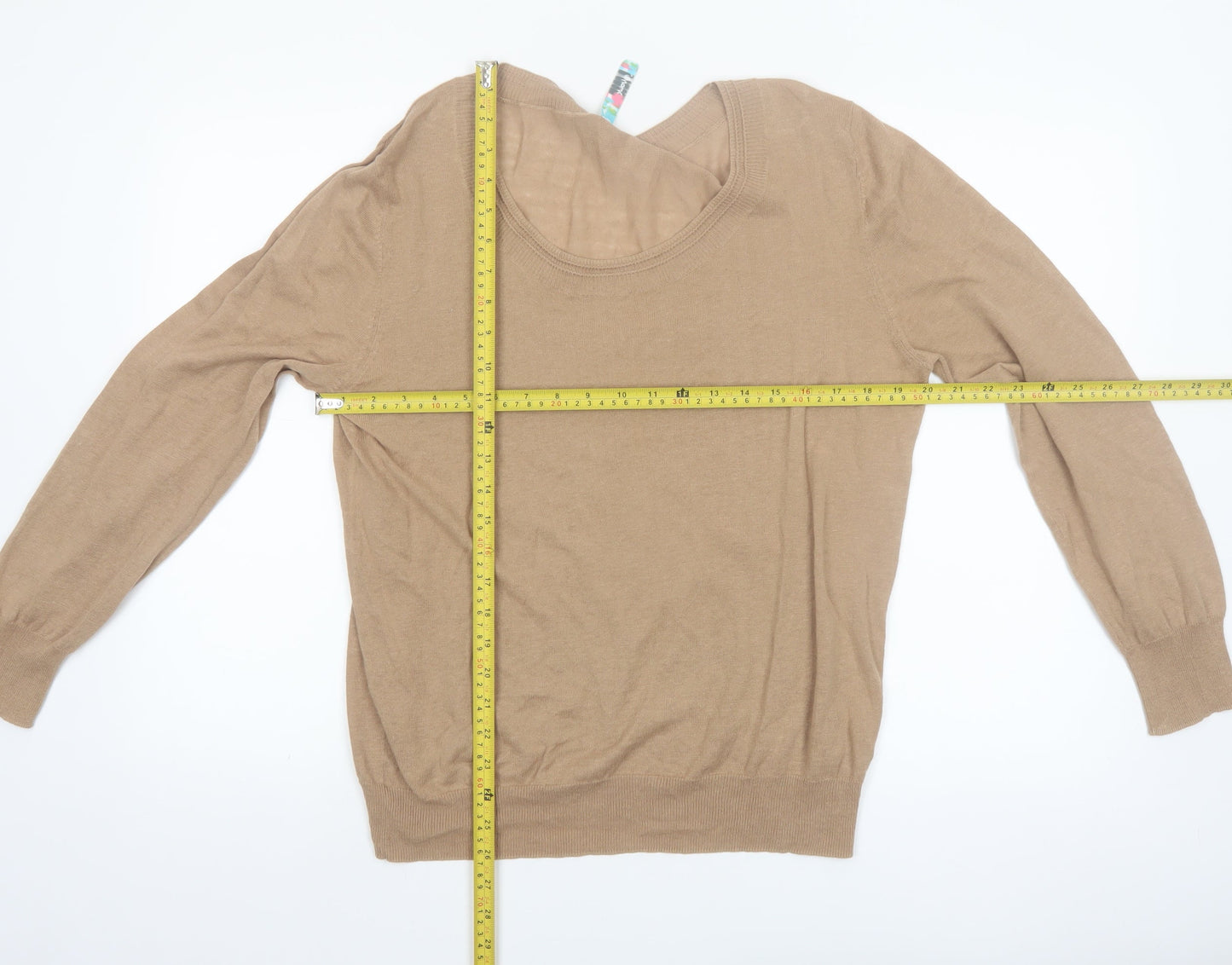 Amaryllis Women Beige Linen Cotton Long Sleeve Pullover Jumper L