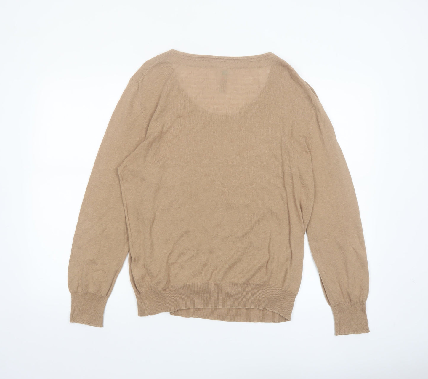 Amaryllis Women Beige Linen Cotton Long Sleeve Pullover Jumper L