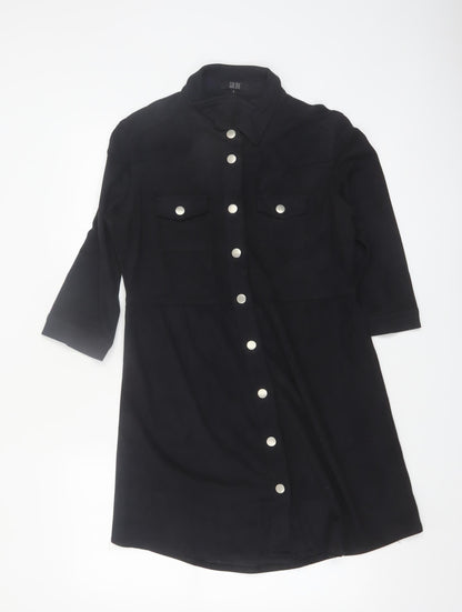 Goldie Women Black Shirt Dress S Polyester Button Stretch
