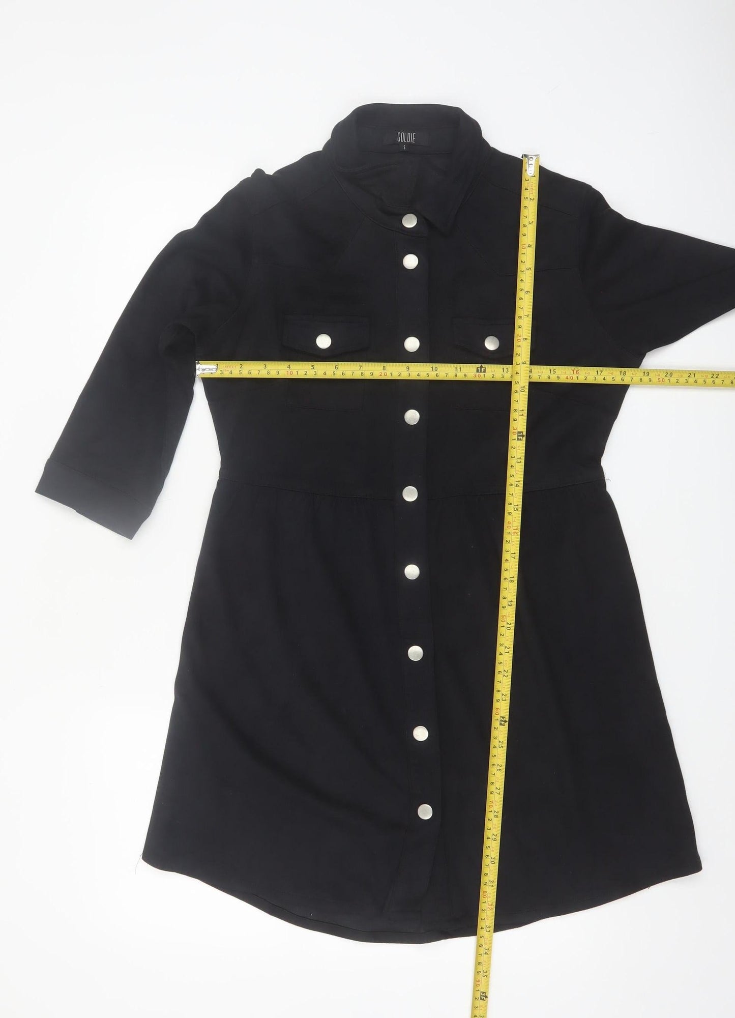 Goldie Women Black Shirt Dress S Polyester Button Stretch