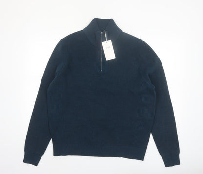 Marks and Spencer Men’s Blue Cotton Blend 1/2 Zip Jumper L Regular
