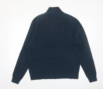 Marks and Spencer Men’s Blue Cotton Blend 1/2 Zip Jumper L Regular
