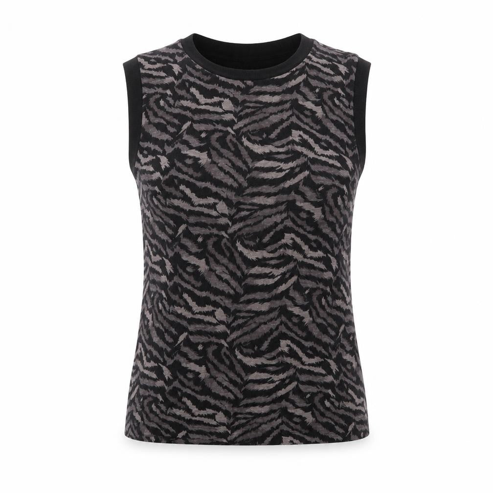 AllSaints Women's Black Animal Print Cotton Sleeveless Tank Top Size S