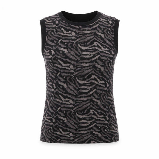 AllSaints Women's Black Animal Print Cotton Sleeveless Tank Top Size S