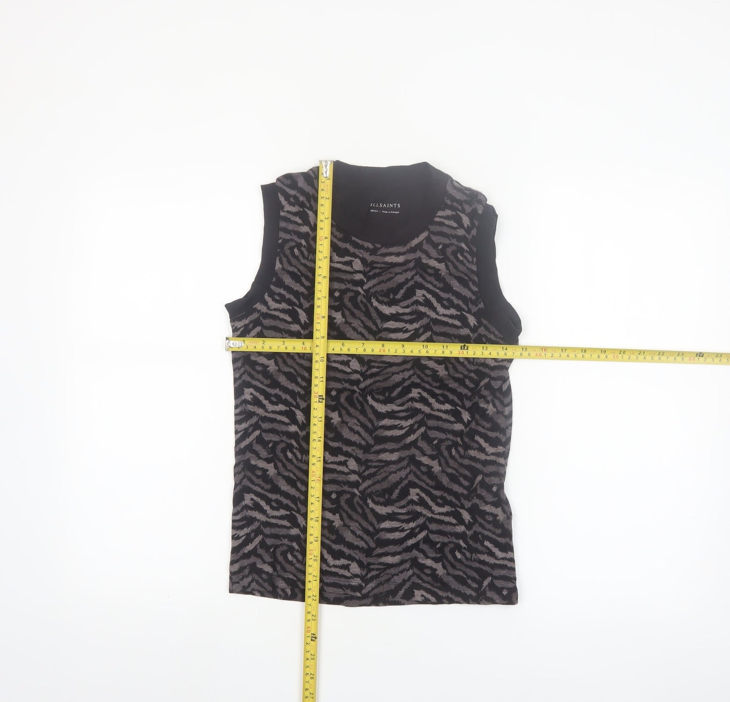 AllSaints Women's Black Animal Print Cotton Sleeveless Tank Top Size S