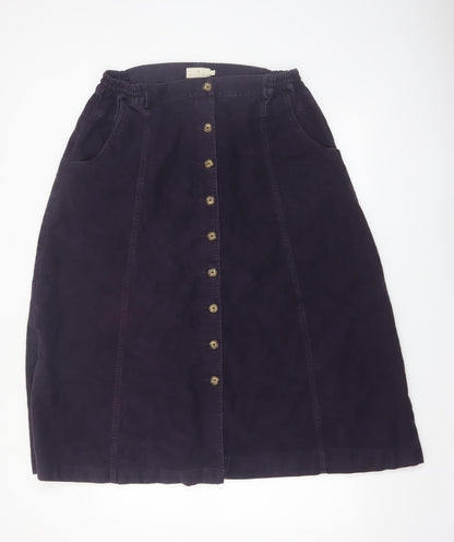 House of Bruar Women's Purple Cotton A-Line Midi Skirt Size 18