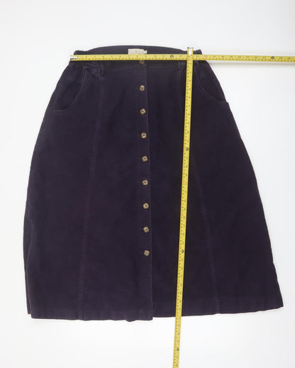 House of Bruar Women's Purple Cotton A-Line Midi Skirt Size 18