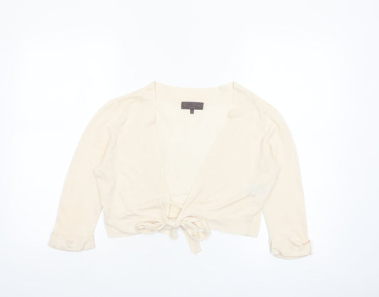 Great Plains Women Beige Linen Viscose 3/4 Sleeve Tie Cardigan M