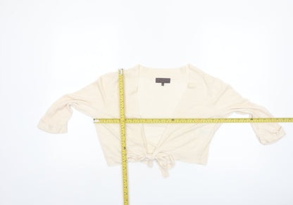 Great Plains Women Beige Linen Viscose 3/4 Sleeve Tie Cardigan M