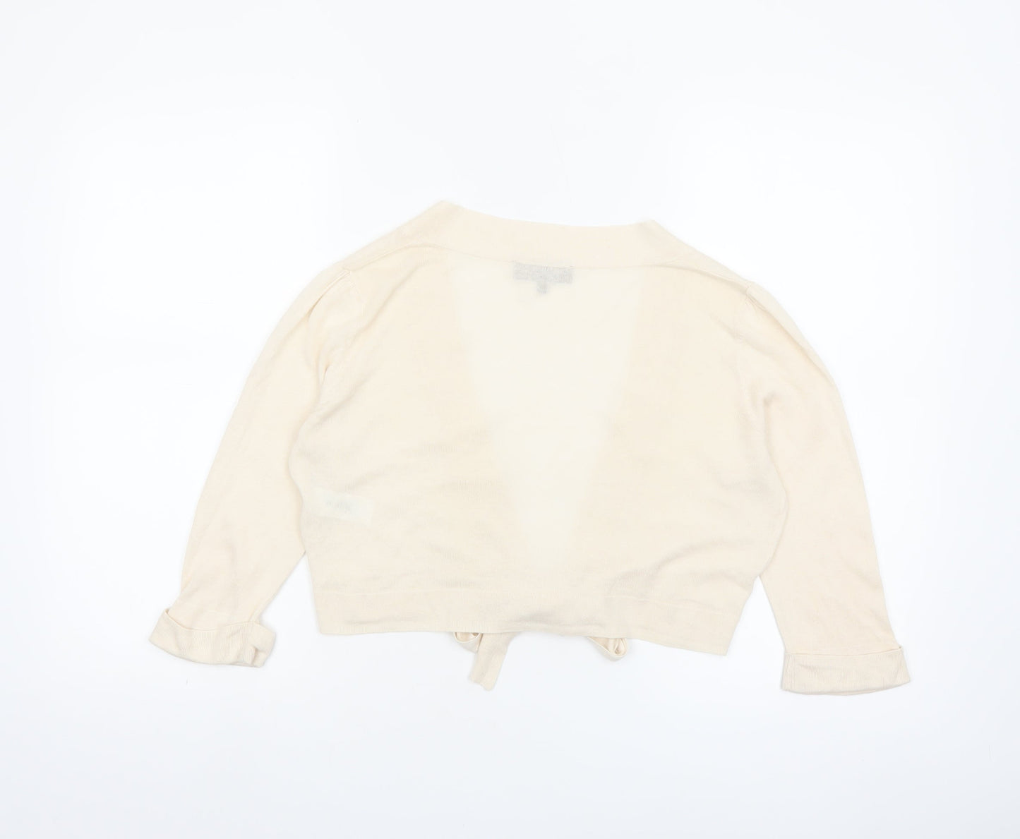 Great Plains Women Beige Linen Viscose 3/4 Sleeve Tie Cardigan M