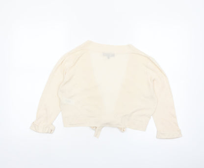 Great Plains Women Beige Linen Viscose 3/4 Sleeve Tie Cardigan M