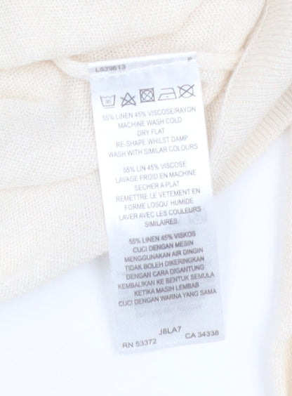 Great Plains Women Beige Linen Viscose 3/4 Sleeve Tie Cardigan M