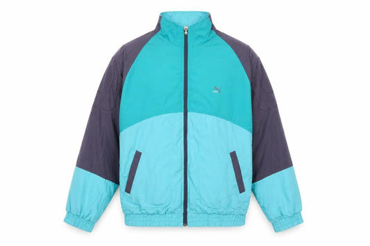 Front view of Puma Men's Blue Retro Windbreaker Jacket L 42in Full Zip Sportswear