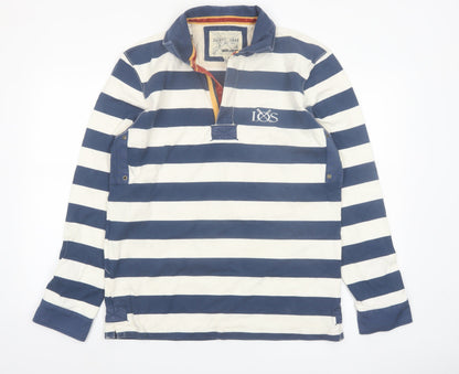 Joules Men's Blue Striped Long Sleeve Rugby Polo Shirt Size M